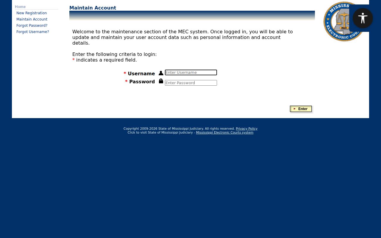 Alcorn County case search PAMEC account maintenance login route