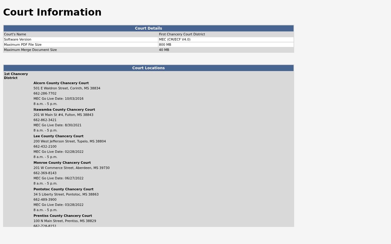 Alcorn County civil docket First Chancery MEC CourtInfo court access details