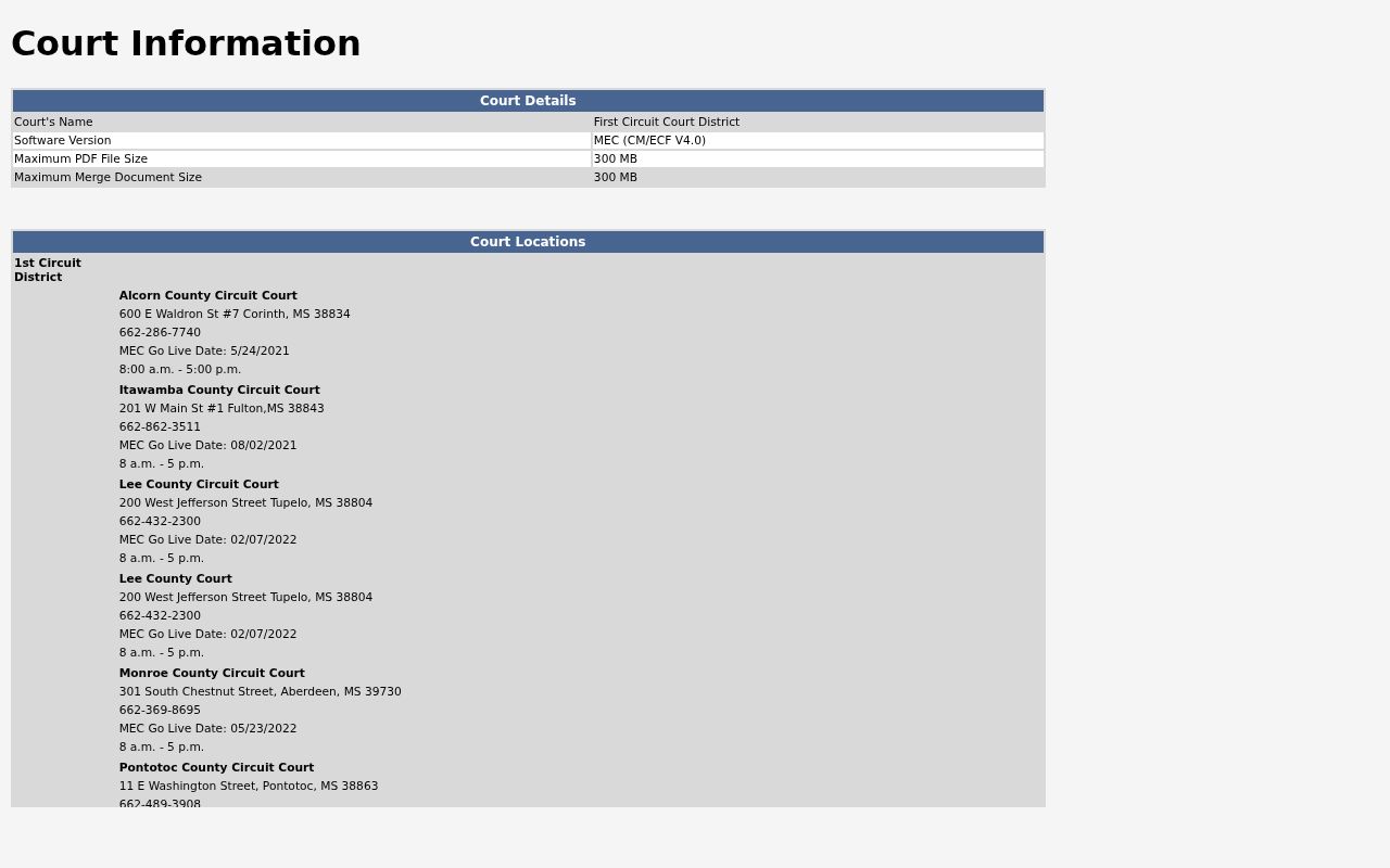 Alcorn County criminal docket First Circuit MEC CourtInfo access flags