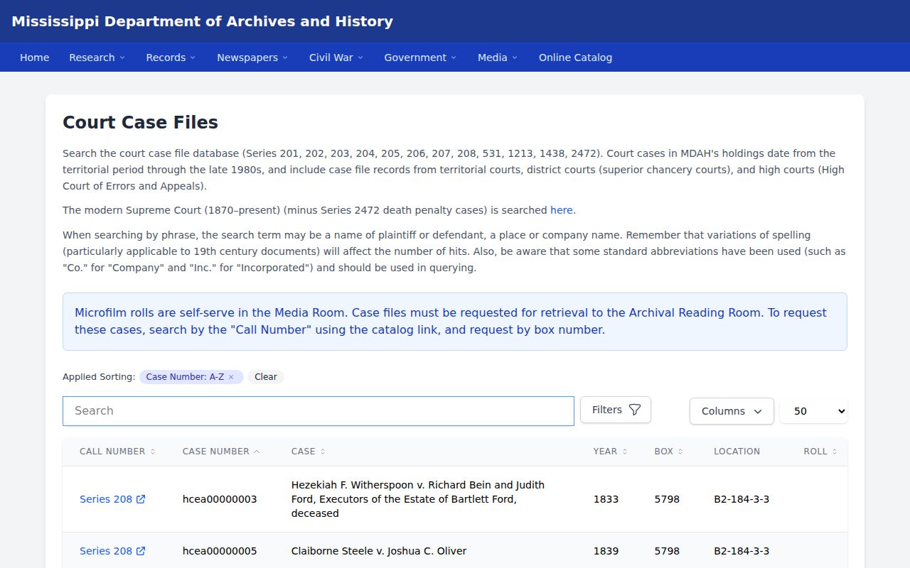 Rienzi historical court records catalog source